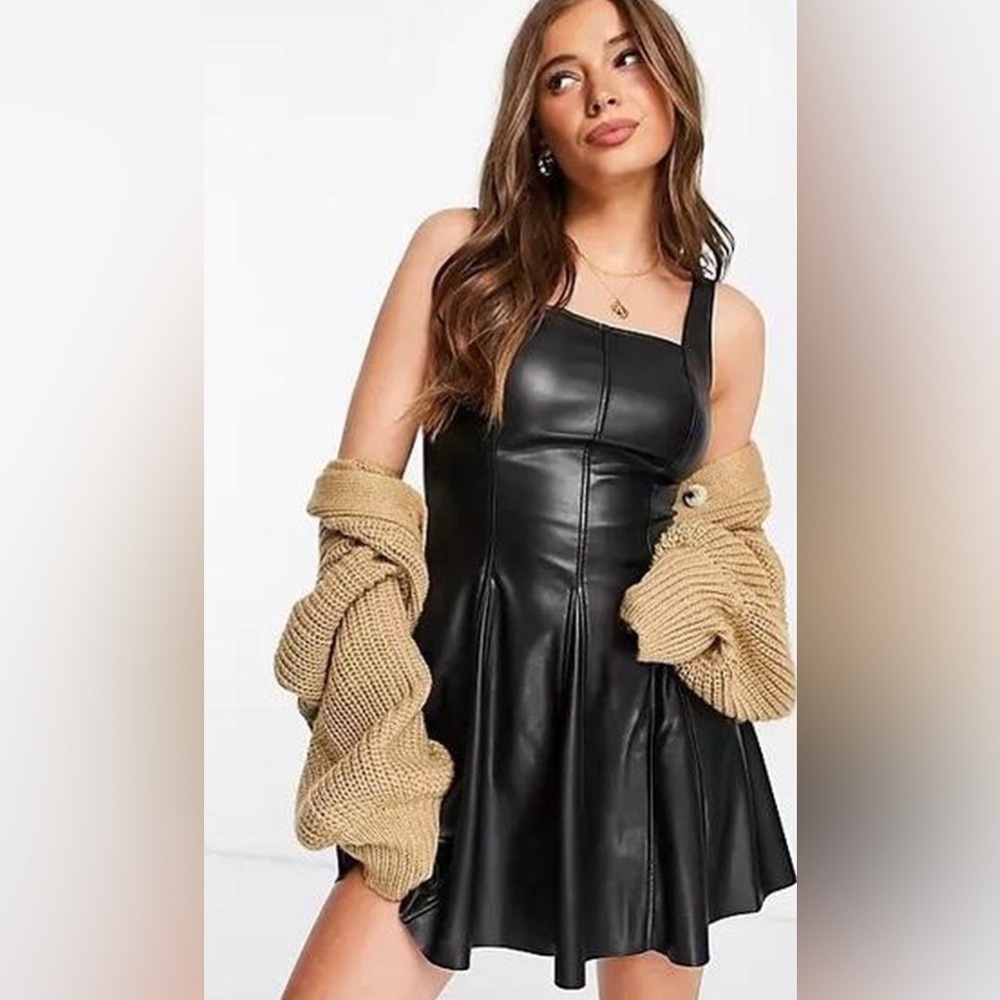 NEW Flirty black faux leather swing dress - women’s medium